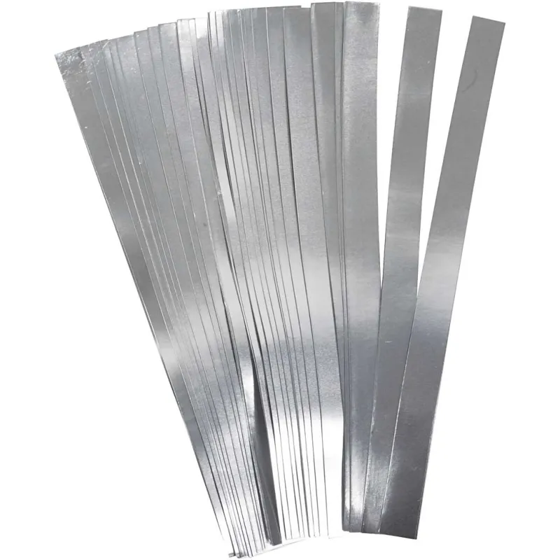 Papierstreifen für Sterne, L 45 cm, D 4,5 cm, B 10 mm, Silber, 100 Streifen/ 1 Pck
