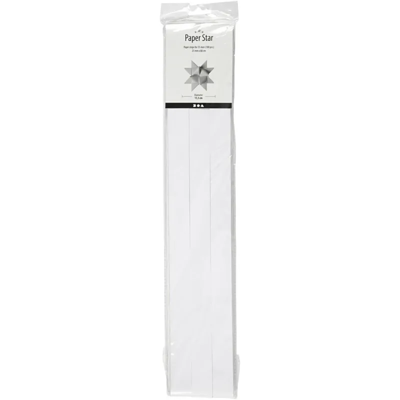 Papierstreifen für Sterne, L 73 cm, B 25 mm, D 11,5 cm, Weiß, 100 Streifen/ 1 Pck