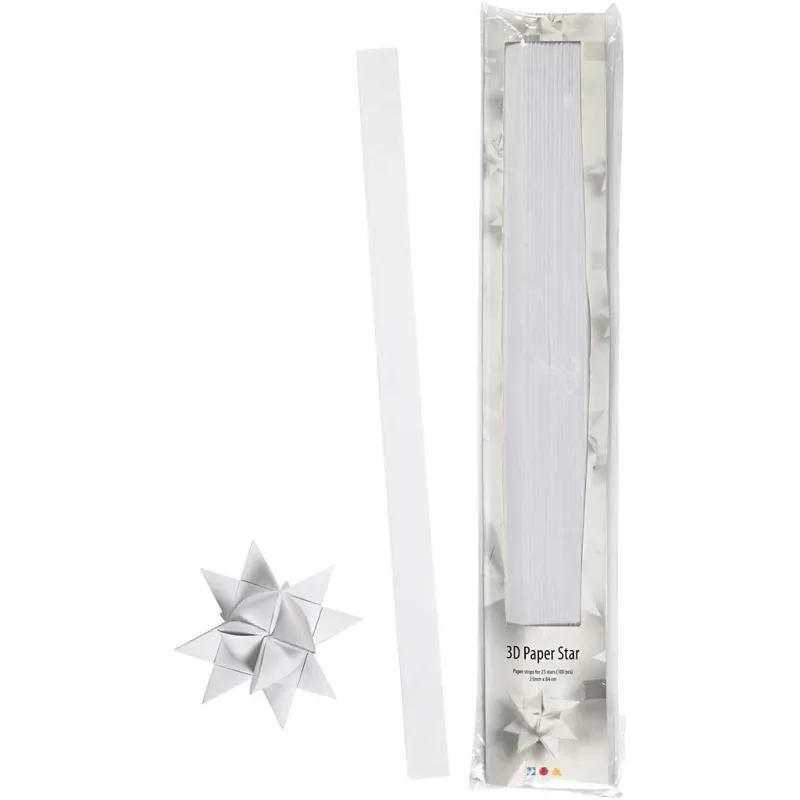 Papierstreifen für Sterne, L 73 cm, B 25 mm, D 11,5 cm, Weiß, 100 Streifen/ 1 Pck