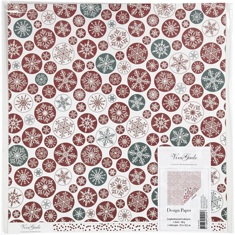 Design-Papier, Eiskristalle / Punkte, Blatt 30,5x30,5 cm, 180 g, 5 Bl./ 1 Pck