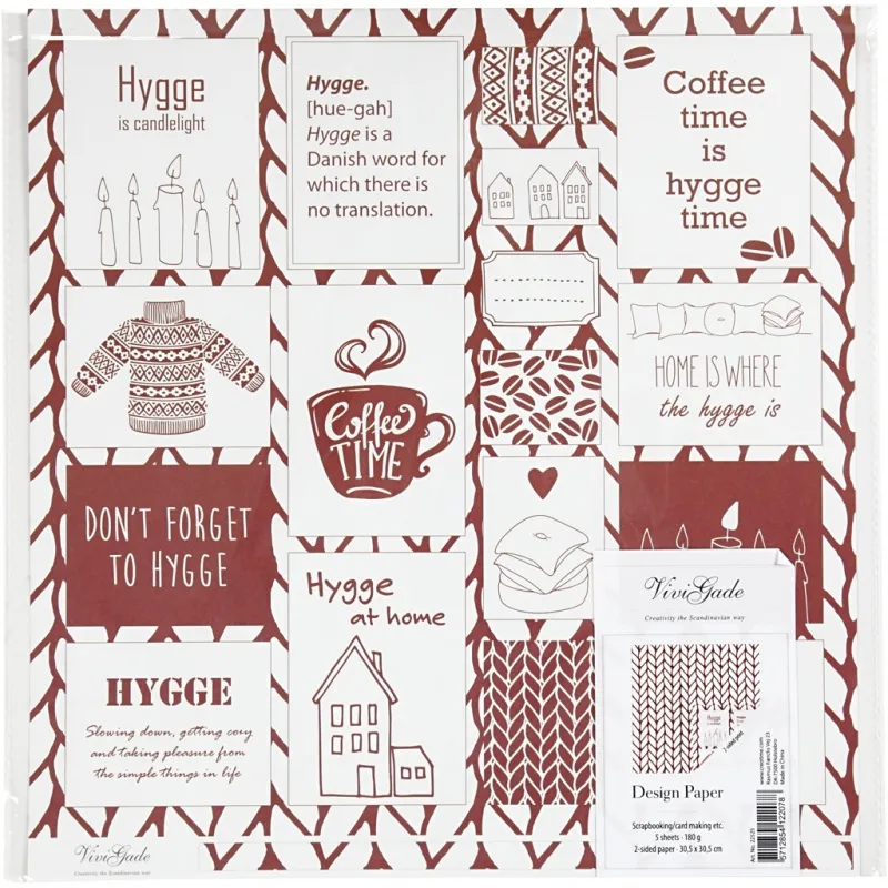 Design-Papier, Hygge / Strickmuster, Blatt 30,5x30,5 cm, 180 g, 5 Bl./ 1 Pck