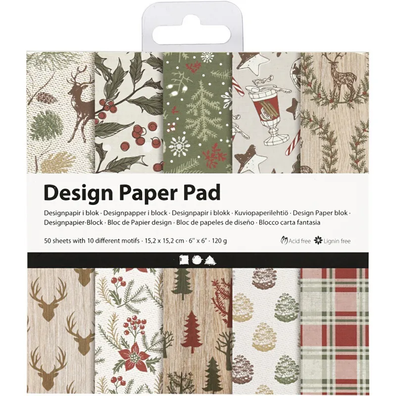 Design-Papier im Block, Blatt 15,2x15,2 cm, 120 g, Beige, Rot, 50 Bl./ 1 Pck