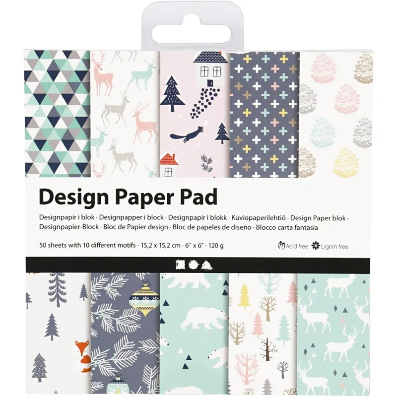 Design-Papier im Block, Blatt 15,2x15,2 cm, 120 g, Hellgrün, Rosa, Weiß, 50 Bl./ 1 Pck