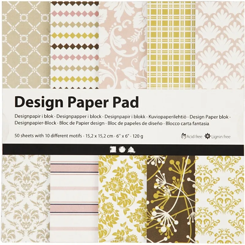 Design-Papier im Block, Blatt 15,2x15,2 cm, 120 g, Grün, Rosa, 50 Bl./ 1 Pck