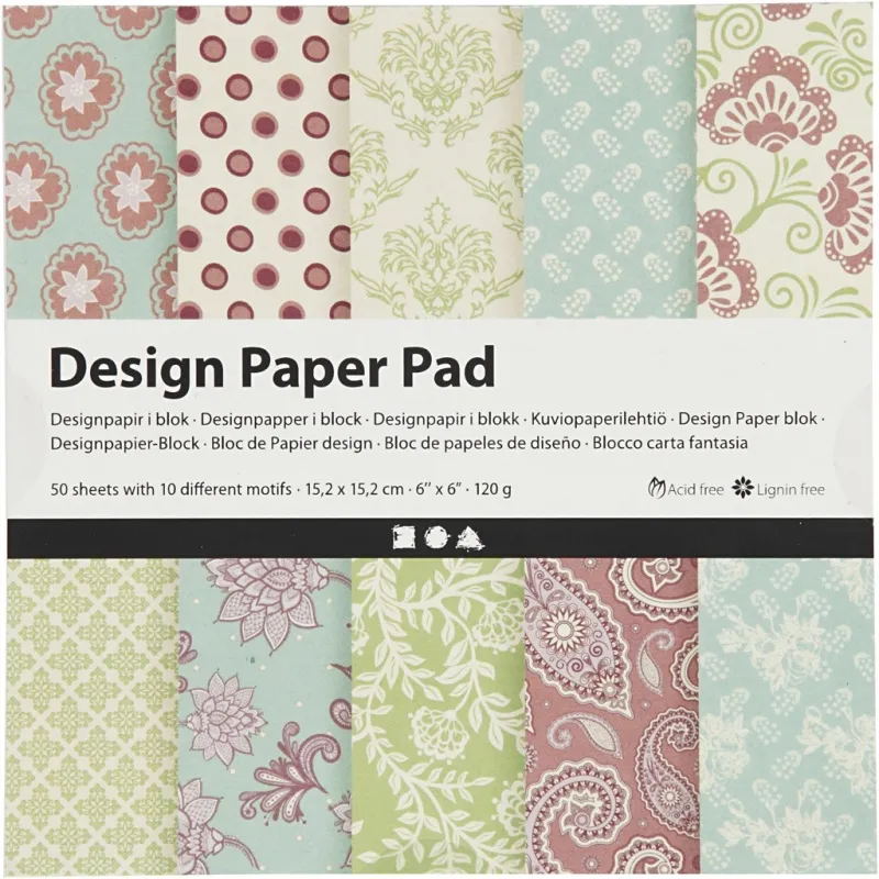 Design-Papier im Block, Blatt 15,2x15,2 cm, 120 g, Mintgrün, Flieder, 50 Bl./ 1 Pck