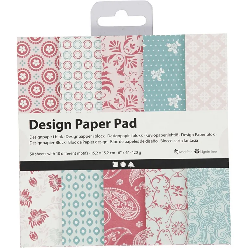 Design-Papier im Block, Blatt 15,2x15,2 cm, 120 g, Rosa, 50 Bl./ 1 Pck