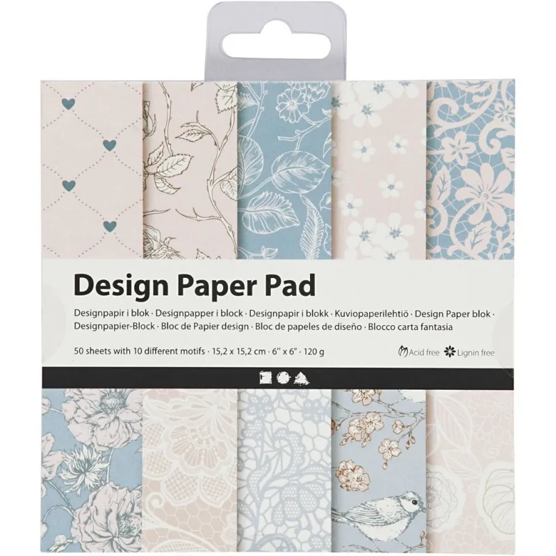 Design-Papier im Block, Blatt 15,2x15,2 cm, 120 g, Rosa, 50 Bl./ 1 Pck