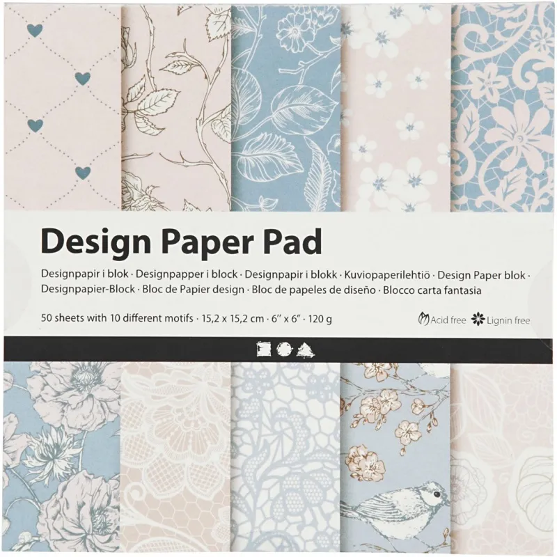 Design-Papier im Block, Blatt 15,2x15,2 cm, 120 g, Rosa, 50 Bl./ 1 Pck