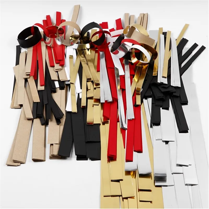 Papierstreifen für Sterne, L 44+78 cm, D 4,5+6,5+11,5 cm, B 10+15+25 mm, Inhalt kann variieren , Gold, Rot, Silber, Weiß, 5000 Streifen/ 1 Pck