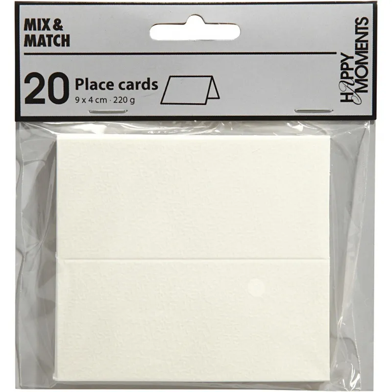 Tischkarten, Größe 9x4 cm, 220 g, Weiß, 20 Stk/ 1 Pck