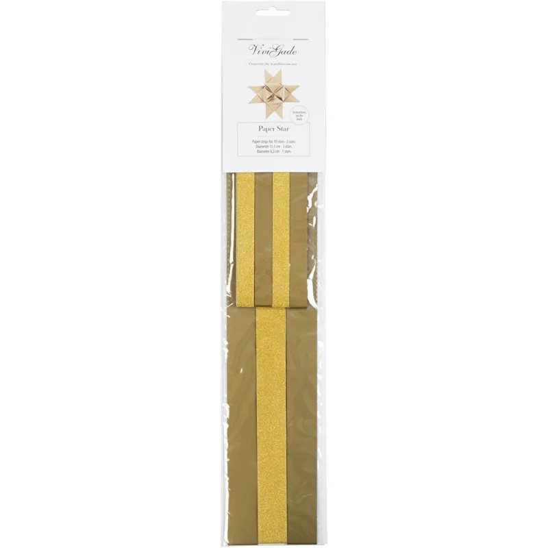 Papierstreifen für Fröbelsterne, L 44+78 cm, B 15+25 mm, D 6,5+11,5 cm, Glitter,Lack, Gold, 40 Streifen/ 1 Pck