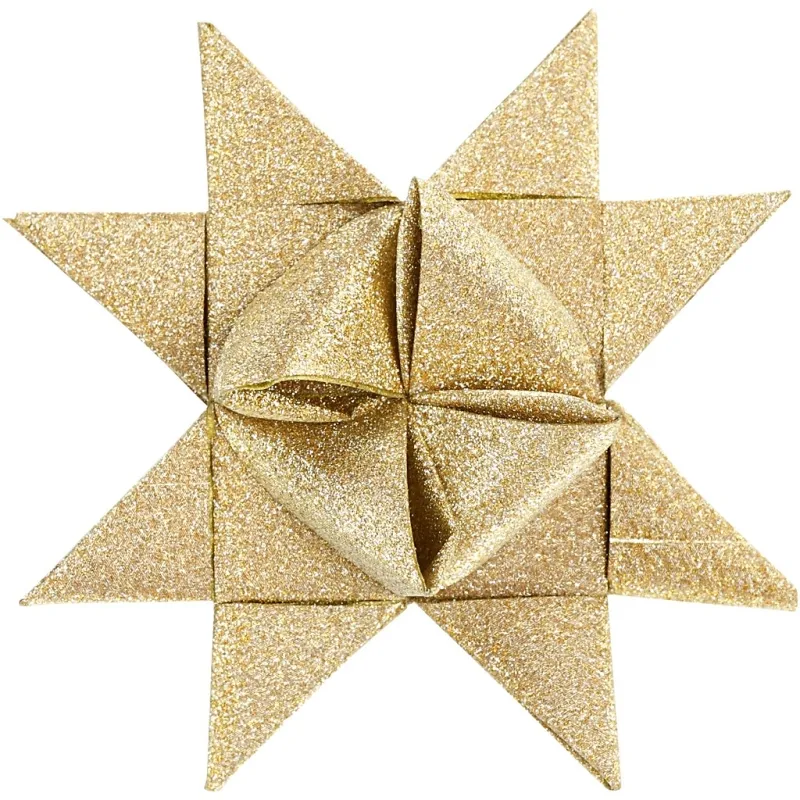 Papierstreifen für Fröbelsterne, L 44+78 cm, B 15+25 mm, D 6,5+11,5 cm, Glitter,Lack, Gold, 40 Streifen/ 1 Pck