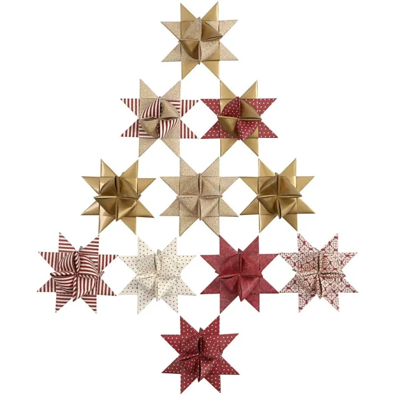 Papierstreifen für Fröbelsterne, L 44+78 cm, B 15+25 mm, D 6,5+11,5 cm, Glitter,Lack, Gold, 40 Streifen/ 1 Pck