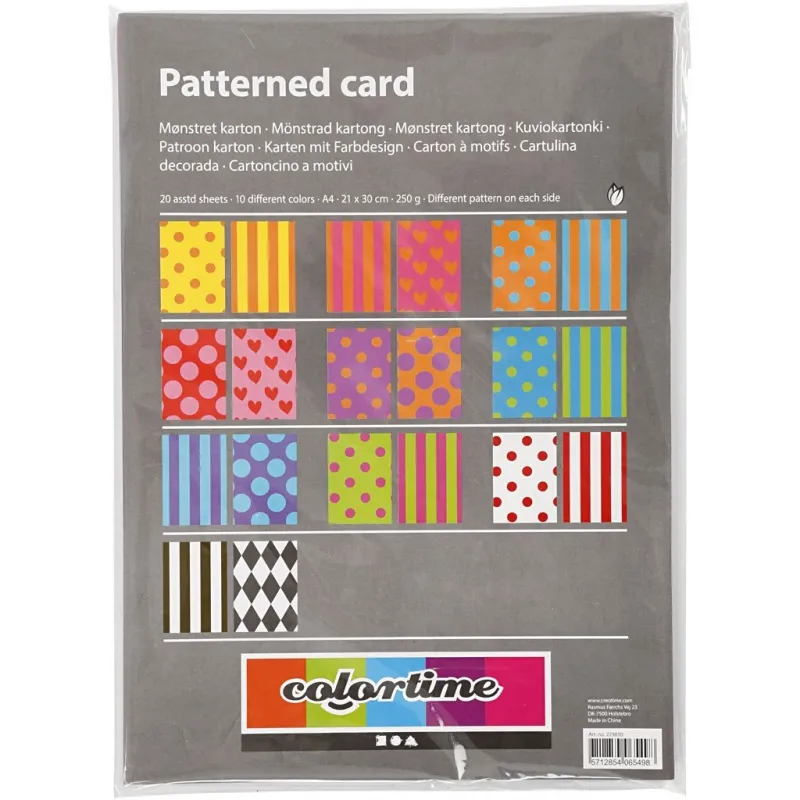 Colortime Farbkarton, A4, Blatt 210x297 mm, 250 g, Sortierte Farben, 20 Bl. sort./ 1 Pck
