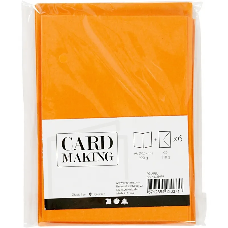 Karten & Kuverts, Kartengröße 10,5x15 cm, Umschlaggröße 11,5x16,5 cm, 110+220, Orange, 6 Set/ 1 Pck
