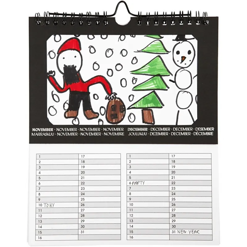 Ewiger Kalender, Größe 19x23 cm, Lochgröße 15,3x9,2 cm, 180 g, 5 Stk/ 1 Pck