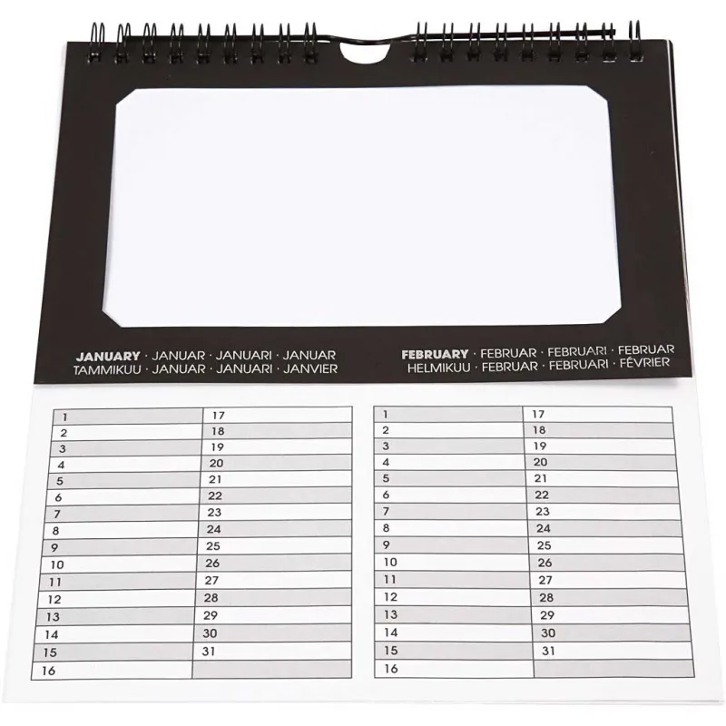 Ewiger Kalender, Größe 19x23 cm, Lochgröße 15,3x9,2 cm, 180 g, 5 Stk/ 1 Pck