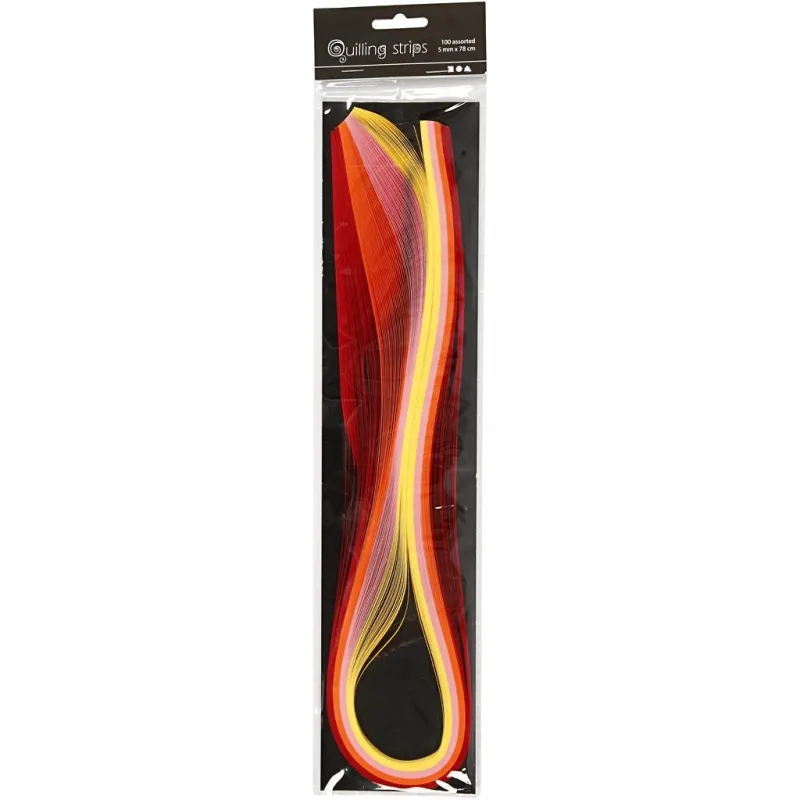 Quilling-Streifen, L 78 cm, B 5 mm, 120 g, Orange, Pink, Rot, Gelb, 100 Stk/ 1 Pck