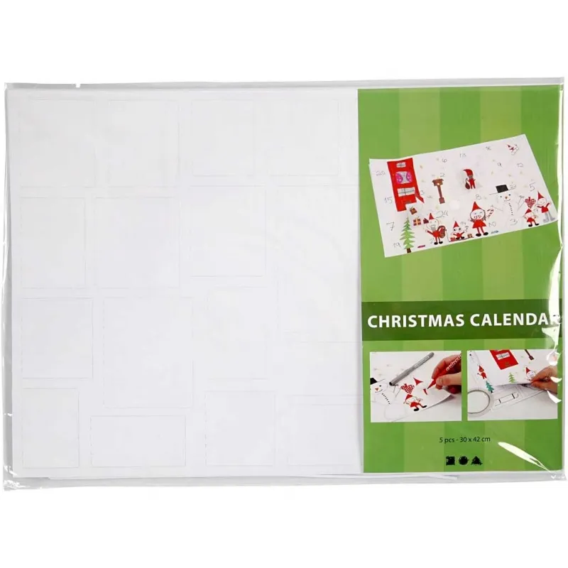 Adventskalender, Größe 30x42 cm, Weiß, 5 Stk/ 1 Pck