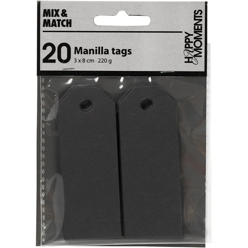 Manila-Anhänger, Größe 3x8 cm, 220 g, Schwarz, 20 Stk/ 1 Pck