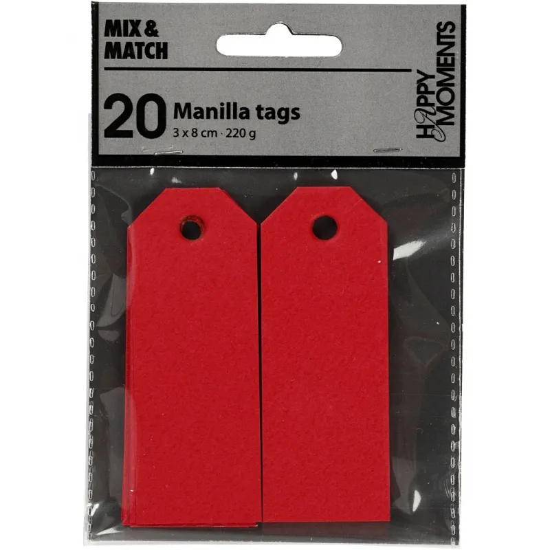 Manila-Anhänger, Größe 3x8 cm, 220 g, Rot, 20 Stk/ 1 Pck