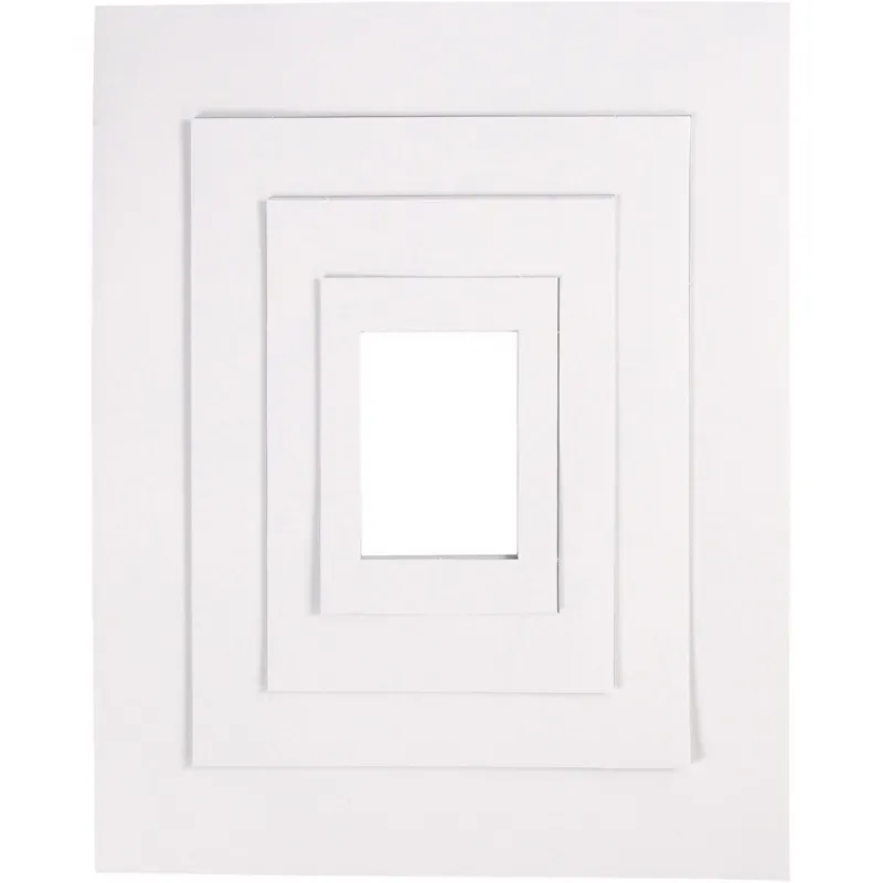 Passepartout-Rahmen, A3,A4,A5,A6, Größe 13,4x18,9+19,7x27,9+28,3x36,6+39,5x49,6 cm, 500 g, Weiß, 4x100 Stk/ 1 Pck