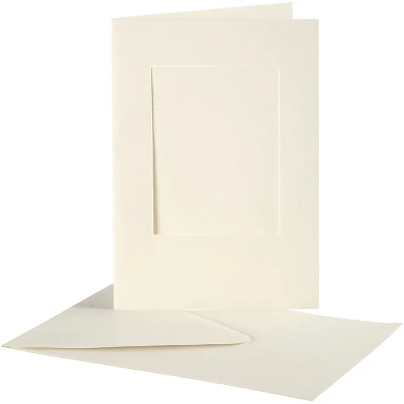 Passepartout-Karten mit Kuverts, Rechteckig, Kartengröße 10,5x15 cm, Umschlaggröße 11,5x16,5 cm, Naturweiß, 10 Set/ 1 Pck
