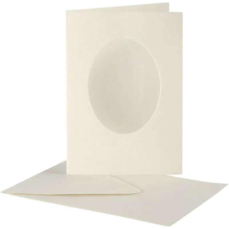 Passepartout-Karten mit Kuverts, oval, Kartengröße 10,5x15 cm, Umschlaggröße 11,5x16,5 cm, Naturweiß, 10 Set/ 1 Pck