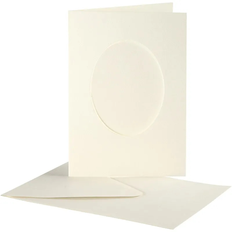 Passepartout-Karten mit Kuverts, oval, Kartengröße 10,5x15 cm, Umschlaggröße 11,5x16,5 cm, Naturweiß, 10 Set/ 1 Pck