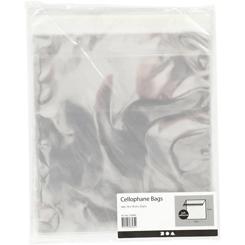 Cellophantüten, H 16 cm, B 16 cm, Dicke 25 my, 20 Stk/ 1 Pck