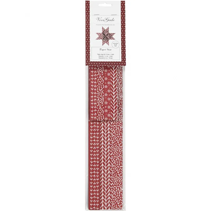 Papierstreifen für Fröbelsterne, L 44+78 cm, D 6,5+11,5 cm, B 15+25 mm, Rot, Weiß, 60 Streifen/ 1 Pck