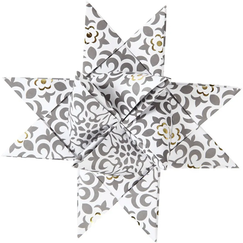 Papierstreifen für Fröbelsterne, L 44+78 cm, D 6,5+11,5 cm, B 15+25 mm, Gold, Weiß, 48 Streifen/ 1 Pck