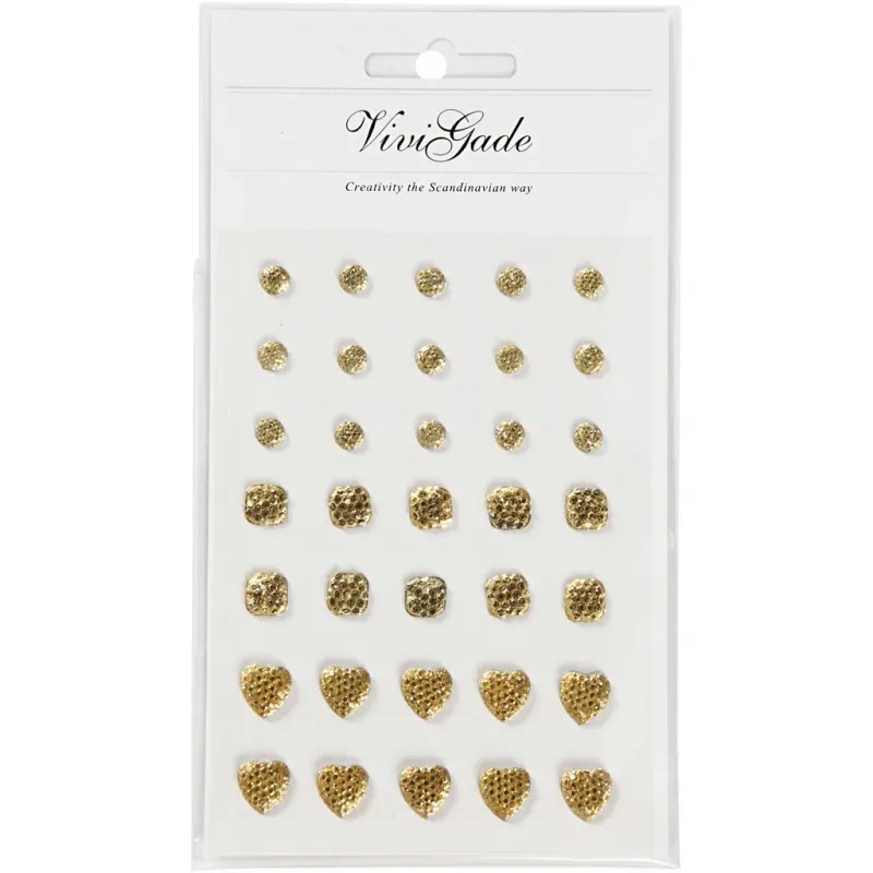 Strasssteine, rund, quadratisch, herzförmig, Größe 6+8+10 mm, Gold, 35 Stk/ 1 Pck