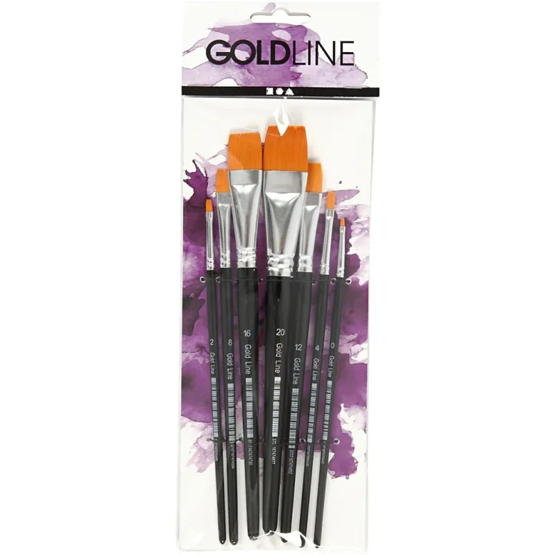 Gold Line Pinsel, Nr. 0+2+4+8+12+16+20, L 16,5-21 cm, B 1-7 mm, Flach, 7 Stk/ 1 Pck