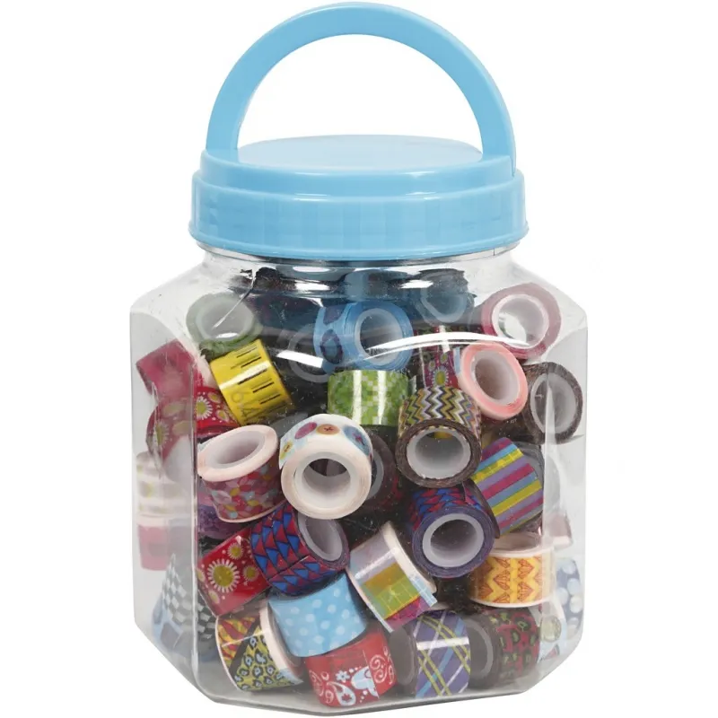 Gemusterte Klebebänder - Set, B 12 mm, Sortierte Farben, 90x2 m/ 1 Dose