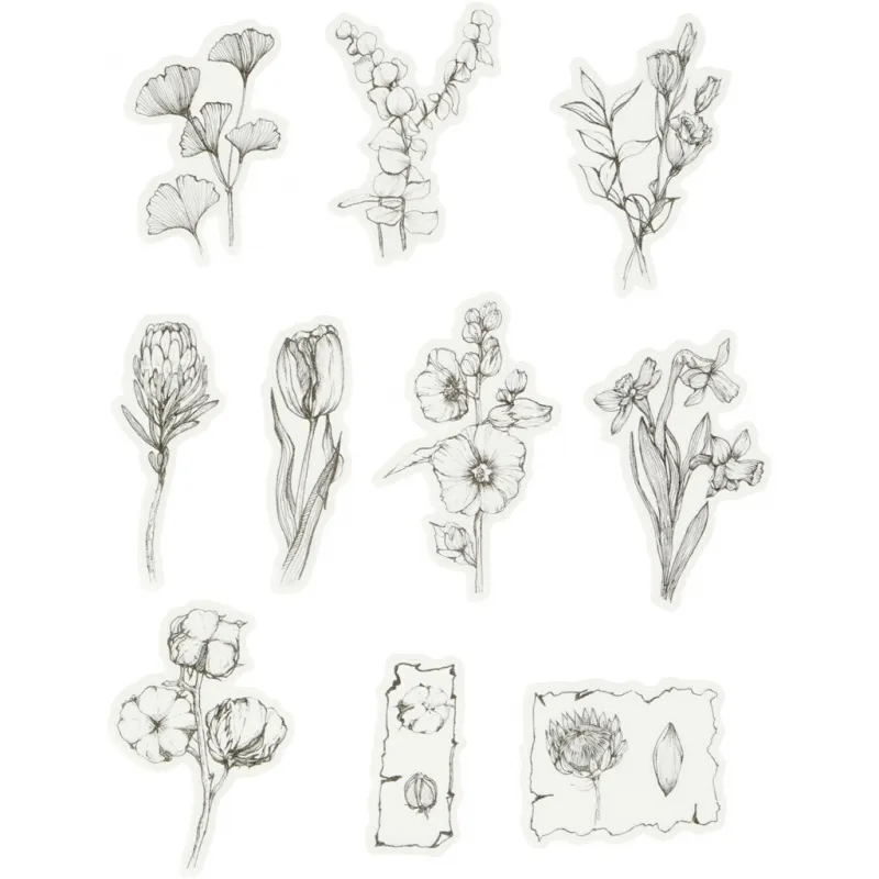Motiv-Sticker, Blumen schwarz/weiß, Größe 30-50 mm, 30 Stk/ 1 Pck