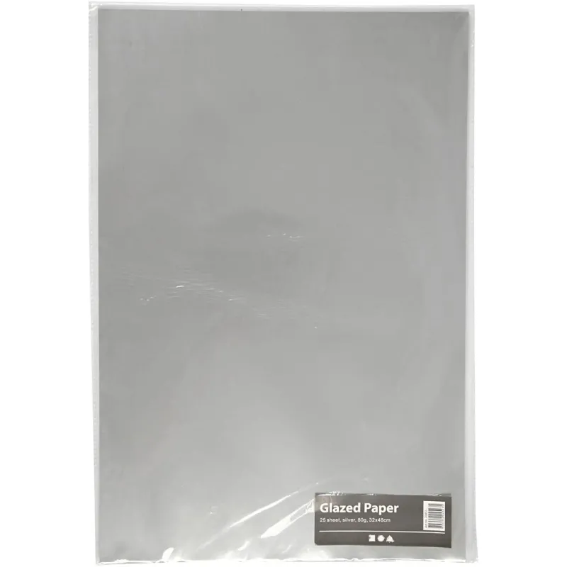 Glanzpapier, Blatt 32x48 cm, 80 g, Silber, 25 Bl./ 1 Pck
