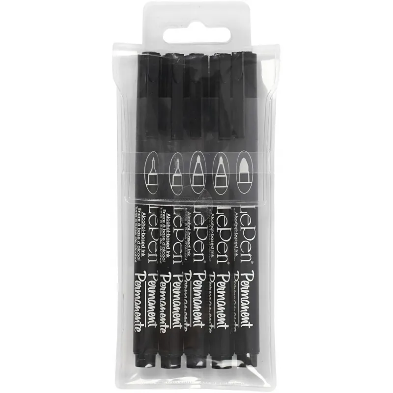 Permanent Marker, Strichstärke 2x0,6+2x0,8+1,3 mm, Schwarz, 5 Stk/ 1 Pck