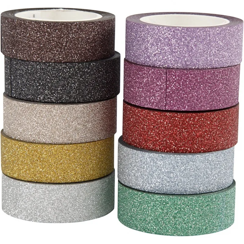 Glitzer-Klebebänder, B 15 mm, Sortierte Farben, 10x6 m/ 1 Pck