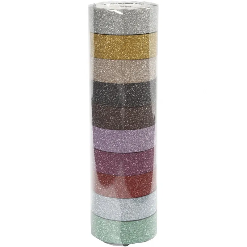 Glitzer-Klebebänder, B 15 mm, Sortierte Farben, 10x6 m/ 1 Pck