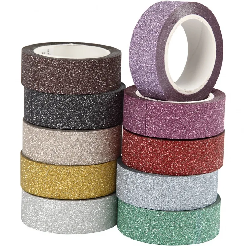 Glitzer-Klebebänder, B 15 mm, Sortierte Farben, 10x6 m/ 1 Pck