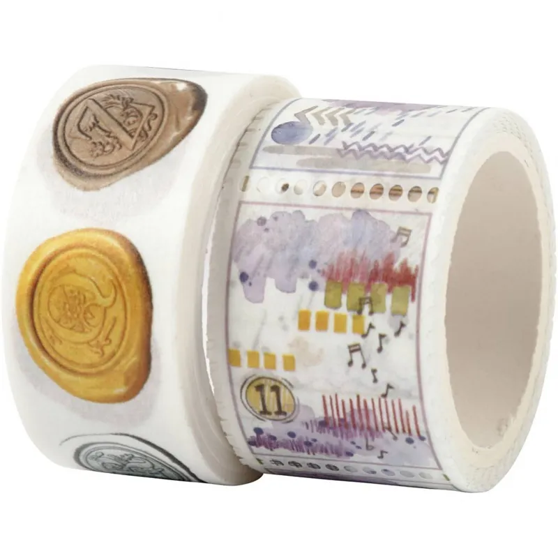 Washi Tape, Siegel- und Wettermotive, L 3+5 m, B 20+25 mm, 2 Rolle/ 1 Pck