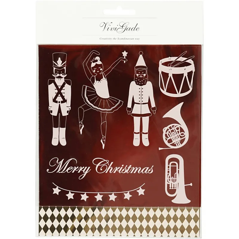 Deko- und Transferfolie, Nussknacker, Weihnachtsmann, Ballerina, Blatt 15x15 cm, Gold, Rot, Weiß, 4 Bl./ 1 Pck