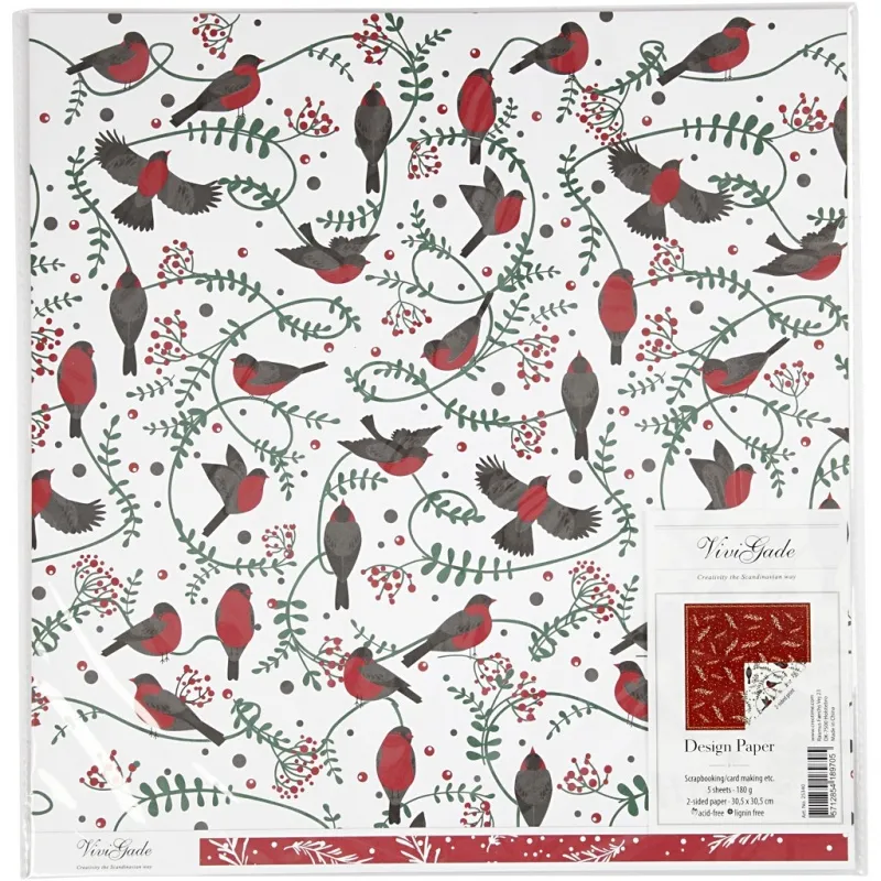 Design-Papier, Vögel & Zweige, Blatt 30,5x30,5 cm, 180 g, 5 Bl./ 1 Pck