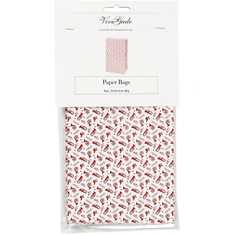 Papiertüten, Trompete, H 21 cm, Größe 6x12 cm, 80 g, Rot, Weiß, 8 Stk/ 1 Pck