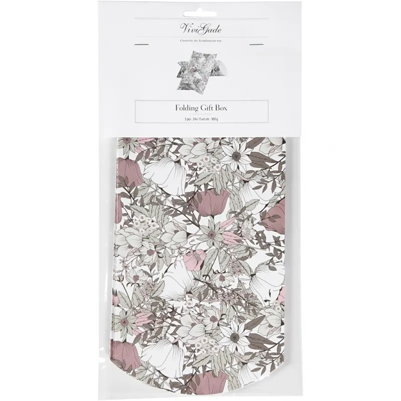 Faltbare Geschenkbox, Blumen, Größe 18x15x6 cm, 300 g, Braun, 3 Stk/ 1 Pck
