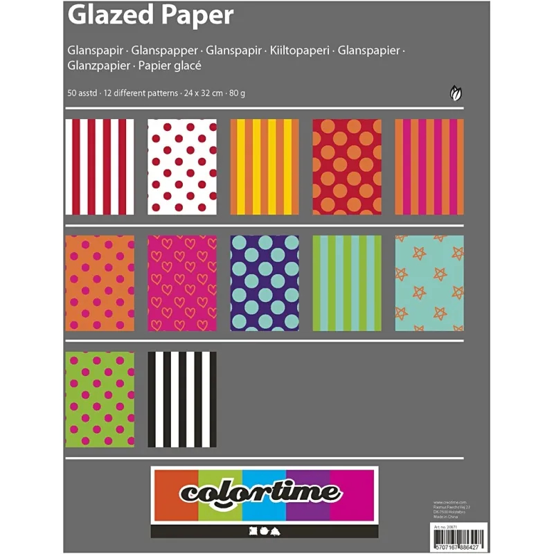Glanzpapier, Motive, Blatt 24x32 cm, 80 g, Sortierte Farben, 50 Bl. sort./ 1 Pck