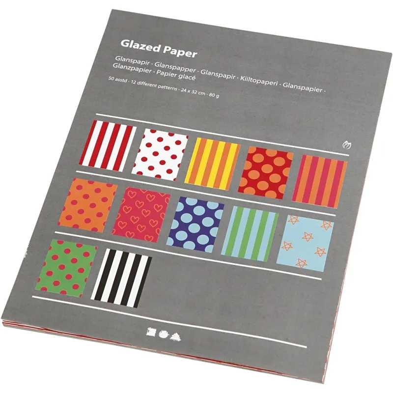 Glanzpapier, Motive, Blatt 24x32 cm, 80 g, Sortierte Farben, 50 Bl. sort./ 1 Pck