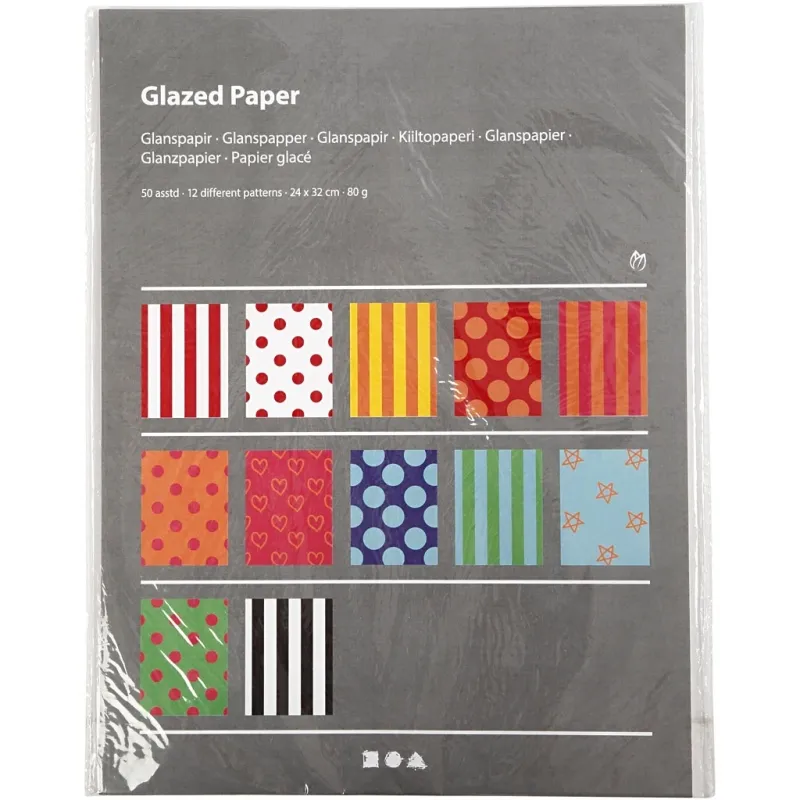 Glanzpapier, Motive, Blatt 24x32 cm, 80 g, Sortierte Farben, 50 Bl. sort./ 1 Pck