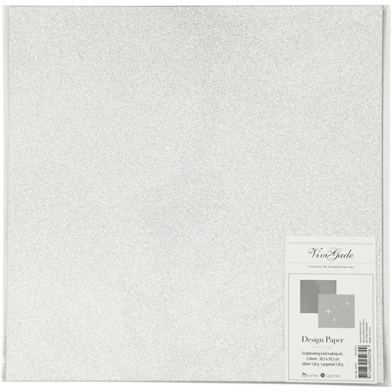 Design-Papier, Blatt 30,5x30,5 cm, 120+128 g, Silber, 2 Bl./ 1 Pck